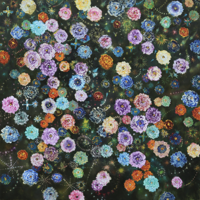 fear not flower, oil and acrylic on(linen, 119.2x119.2cm, 2022)