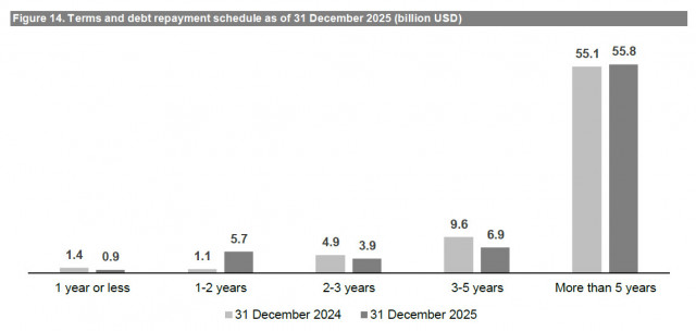 Figure 14. Terms and debt repayment schedule as of 31 December 2025 (billion USD)