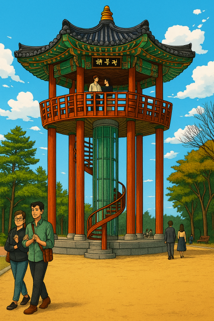 해월정 키 높이기 소개 이미지. 2026년 2월 현재 해월정의 기둥을 높여 해운대 바다 전망을 볼 수 있도록 하고 있다