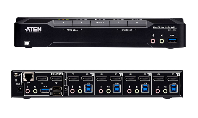 ATEN CS1942DPA·ATEN CS1944DPA는 중앙 집중식 멀티 컴퓨터 제어 환경을 구현해 하나의 키보드와 마우스, 듀얼 모니터로 여러 대의 컴퓨터를 관리할 수 있다. Windows, macOS, Linux 등 다양한 운영체제를 지원하며, 콤팩트한 디자인과 인체공학적인 조작 구조로 데스크톱 공간을 효율적으로 활용할 수 있다