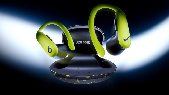 Powerbeats Pro 2 - Nike Special Edition arrives in a striking matte black, Volt-speckled charging case with “JUST DO IT” printed inside the lid.