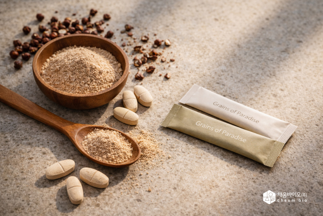 파라다이스 그레인 분말 및 스틱포 제형. 휴대성과 섭취 편의성을 기반으로 한 루틴형 건강식품 적용 사례