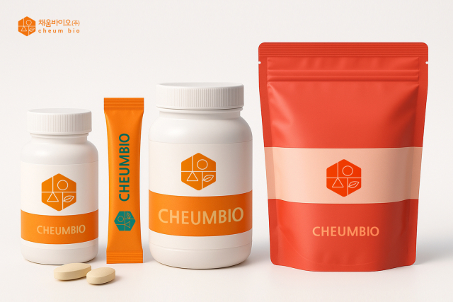 정제, 스틱포, 분말 제품 패키지 구성. 채움바이오의 원스톱 OEM·ODM 제조 구조와 제품 기획 방향성
